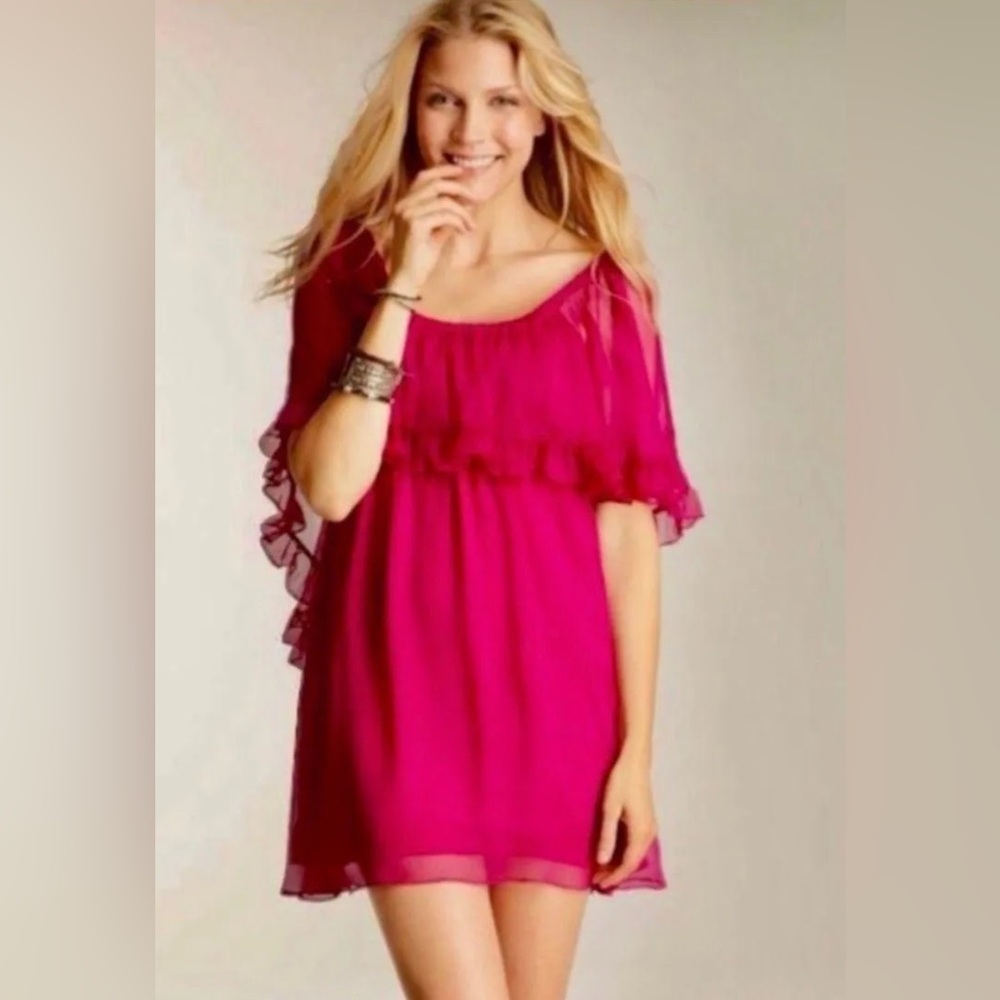 NWT Free People Hot Raspberry Purple Cape Ruffle Dress Size XS